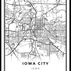 Iowa City Map Print, Iowa IA USA Map Art Poster, UI Uiowa, City Road ...