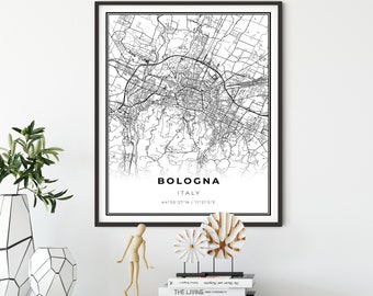 Bologna Map Print, Italy Italia Map Art Poster, City street road map wall art, city poster, gift for the couple, NM642
