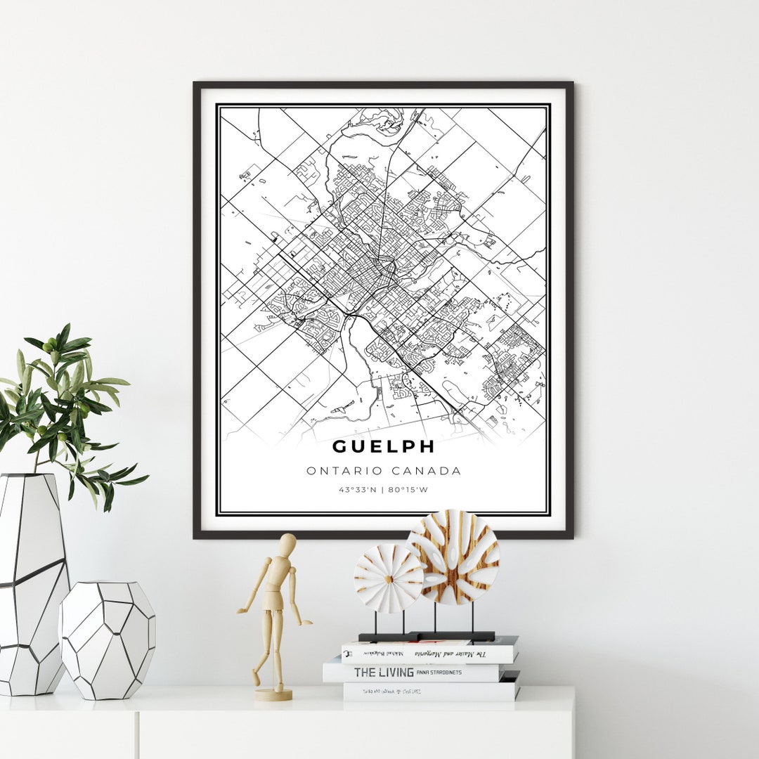 Guelph Map Print, Ontario ON Canada Map Art Poster, Kitchener, City Street Road Map Wall Art