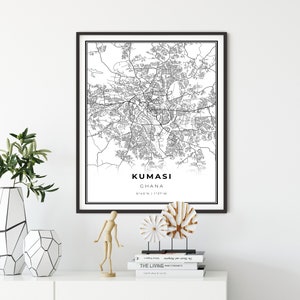 Kumasi Map Print, Ghana Map Art Poster, Comassie Coomassie Kumase, City map wall art, city map, gift colleague, NM571