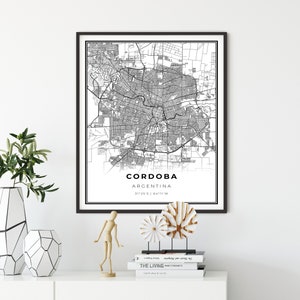 Cordoba kaart afdrukken, Argentinië, Argentinië, kaartkunst poster, stad straat wegenkaart kunst aan de muur, kaart poster voor muur, NM464