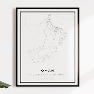 Oman kaart poster print, land straat wegenkaart kunst aan de muur, land decor, land prenten, C14-93