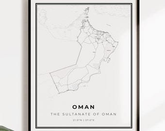 Oman mappa poster stampa, strada di campagna mappa stradale wall art, arredamento country, stampe country, C14-93