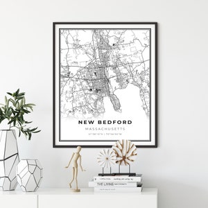 New Bedford Map Print, Massachusetts MA USA Map Art Poster, City Street Road Map Wall Decor,bedroom wall prints, gift for office, NM209