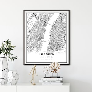 Hoboken Map Print, New Jersey NJ USA Map Art Poster, Hudson County City Street Road Map Wall Decor,bedroom gifts, gift for mother, NM208