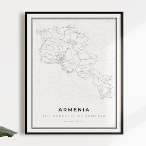 Armenië kaart poster print, land straat wegenkaart kunst aan de muur, landkaart, landkaart afdrukken, C14-7