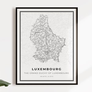Luxemburg kaart poster print, land straat wegenkaart kunst aan de muur, landkaart, land geschenken, C14-75