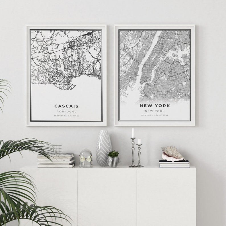 City street road map wall art Portugal Map Art Poster Cascais Map Print NM786 Lisbon Portuguese Riviera
