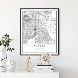Aurora Map Print, Colorado CO USA Map Art Poster, City Street Road Map Wall Decor, eetkamer kunst, cadeau grootouders, NM93
