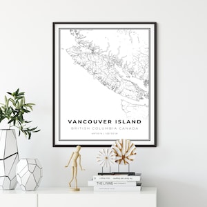 Vancouver Island BC Map Print, British Columbia Canada Map Art Poster, City map wall art, dining room posters, NM823