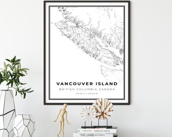 Vancouver Island BC Map Print, British Columbia Canada Map Art Poster, City map wall art, dining room posters, NM823