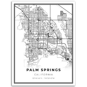 Palm Springs Map Print, California CA USA Map Art Poster, City Street ...