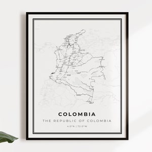 Impresión de carteles de mapas de Colombia, arte de la pared de la hoja de ruta de la calle del país, mapa del país, regalos del país, C14-26