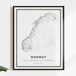 Noorwegen kaart poster print, land straat wegenkaart kunst aan de muur, land prints, landkaart, C14-92