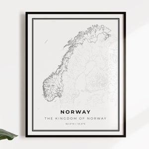 Norway map poster print, country street road map wall art, country prints, country map, C14-92