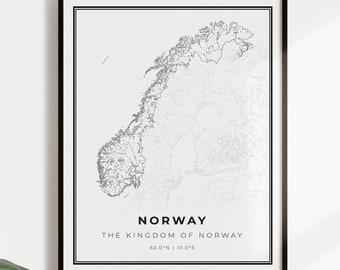 Norway map poster print, country street road map wall art, country prints, country map, C14-92