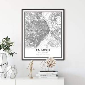 St. Louis kaart afdrukken, Missouri MO VS kaart kunstposter, St. Louis City Street wegenkaart muur decor, woonkamer poster, cadeau ingenieur, NM407