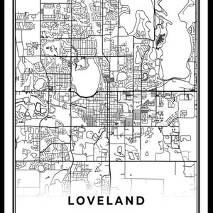 Loveland Map Print, Colorado CO USA Map Art Poster, Larimer County City Road Map Wall Decor ...