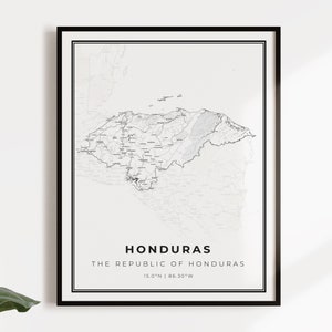 Honduras map poster print, country street road map wall art, country poster, country decor, C14-52