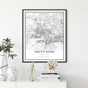 South Bend Map Print, Indiana IN USA Map Art Poster, Notre Dame Univ Street Road Map Wall Decor, portiek wand decor, cadeau voor zoon, NM214