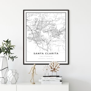 Santa Clarita kaart print, Californië CA USA kaart art poster, City Street wegenkaart muur decor, welkomstcadeau, cadeau voor hem, NM27