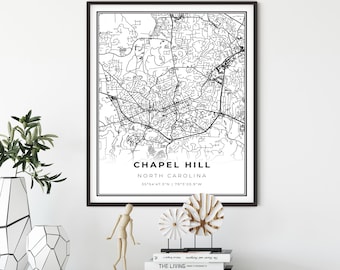 Chapel Hill Map Print, North Carolina NC USA Map Art Poster, City Street Road Map Wall Decor,minimalist decor, gift girlfriend, NM347