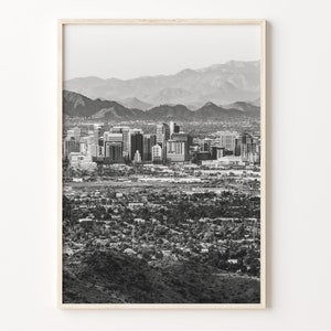 Skyline-afdruk Phoenix: zwart-wit stadsgezicht Arizona