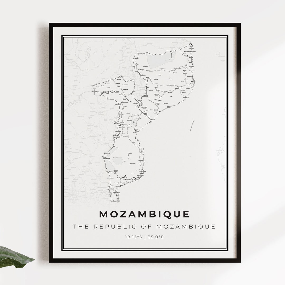 Mozambique Map Poster Print Country Street Road Map Wall Art Etsy