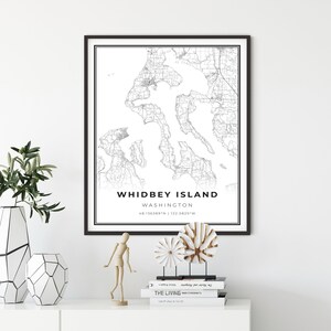 Whidbey Island Map Print, Washington WA USA Map Art Poster, Whidby City Street Road Map Wall Decor,city map, gift best friend, NM265