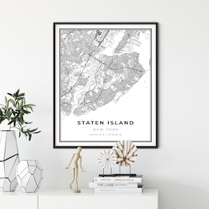 Staten Island kaart print, New York City NYC NY USA kaart art poster, stratenroute kaart muur decor, slaapkamer prints, cadeau voor beste vriend, NM314