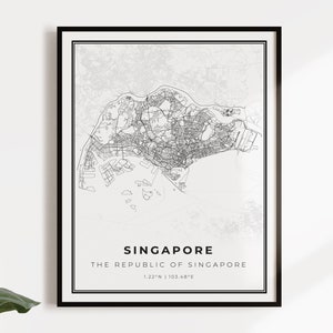 Kaart posterafdruk Singapore, landwegenkaart kunst aan de muur, landkaart afdrukken, landkaart, C14-111
