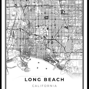 Long Beach Map Print, California CA USA Map Art Poster, City Street ...