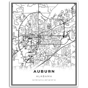 Auburn Map Print, Alabama AL USA Map Art Poster, Auburn University City ...