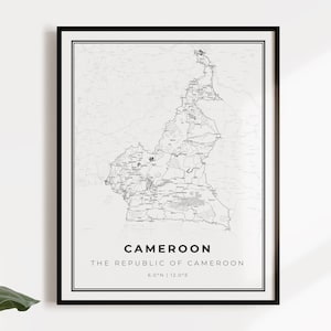 Kameroen kaart poster print, land straat wegenkaart kunst aan de muur, landkaart, landkaart afdrukken, C14-21