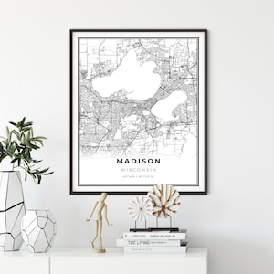 Madison kaart print, Wisconsin WI USA kaart art poster, City Street wegenkaart muur decor, Nordic poster, cadeau voor kantoor, NM338
