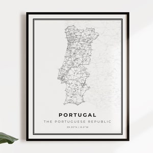 Portugal kaart posterafdruk, landwegenkaart kunst aan de muur, landposter, landdecor, C14-101