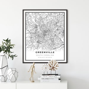 Greenville Map Print, South Carolina SC USA Map Art Poster, City Street Road Map Wall Decor,travel poster, gift house, NM227