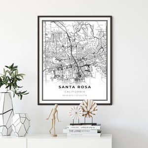 Impresión de mapa de Santa Rosa, cartel artístico de mapa de California CA EE. UU., decoración de pared del mapa de carreteras de City Street, impresiones de comedor, regalo para abuela, NM90