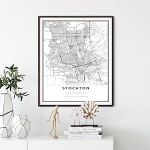 Stockton kaartafdruk, Californië CA VS kaart kunstposter, stad straat wegenkaart muur decor, woonkamer kunstafdruk, cadeau voor een arts, NM302