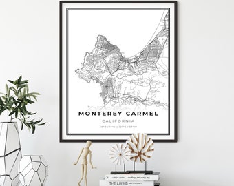 Monterey & Carmel Map Art Print: California Road Map Wall Decor