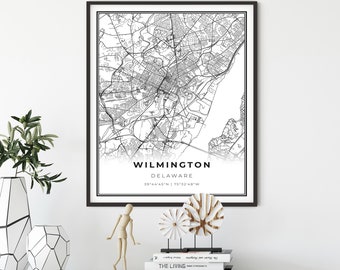 Wilmington Map Print, Delaware DE USA Map Art Poster, City Street Road Map Wall Decor,office gift for boss, gift for friend, NM66