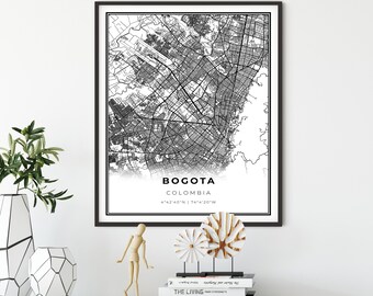 Bogota Map Print, Colombia Map Art Poster, City street road map wall art, office poster, gift appreciation, NM688
