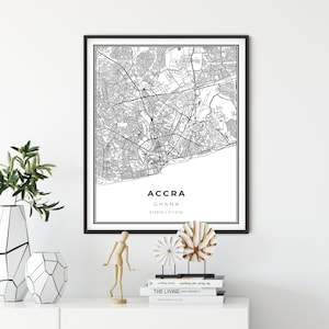 Accra Ghana Map Art Print: Cityscape Wall Art