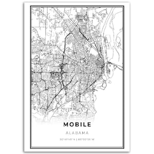 Mobile Map Print, Alabama AL USA Map Art Poster, City Street Road Map ...