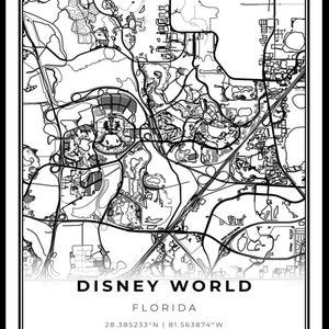 Disney World Map Print, Florida FL USA Map Art Poster, Kissimmee City ...