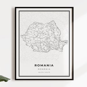Roemenië kaart posterafdruk, landwegenkaart kunst aan de muur, landkaart afdrukken, landkaart, C14-104