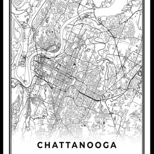 Chattanooga Map Print, Tennessee TN USA Map Art Poster, City Street ...