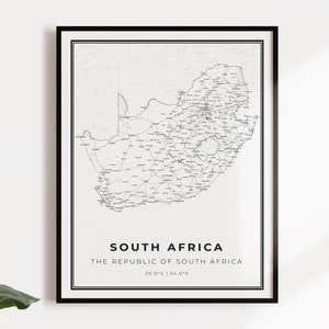 Zuid-Afrika kaart poster print, land straat wegenkaart kunst aan de muur, land poster, land decor, C14-115