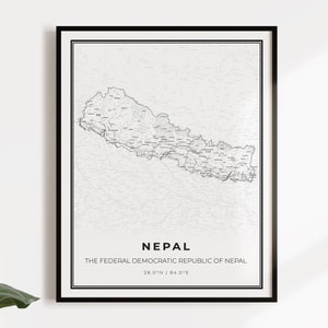 Nepal kaart poster print, land straat wegenkaart kunst aan de muur, land geschenken, land poster, C14-88