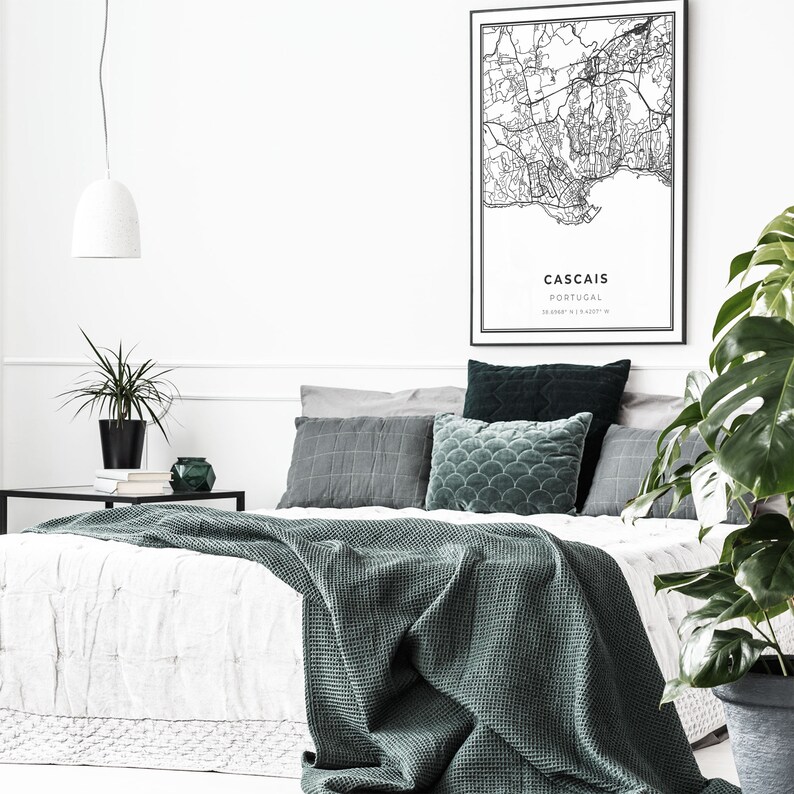 City street road map wall art Portugal Map Art Poster Cascais Map Print NM786 Lisbon Portuguese Riviera